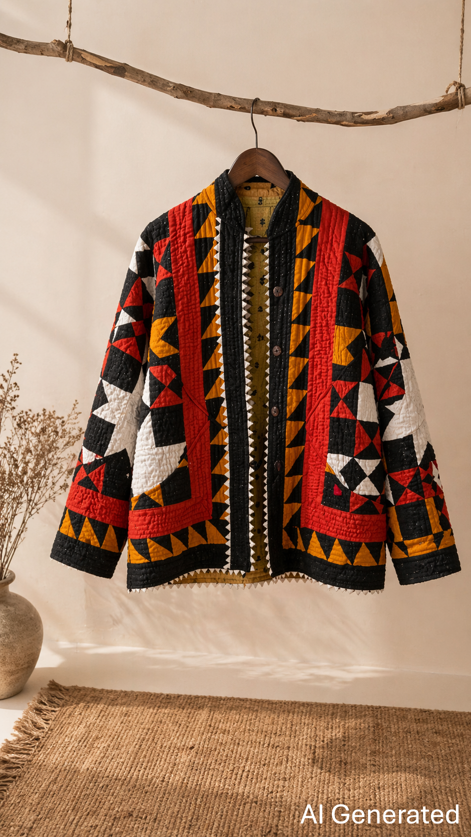 Handmade Ralli Reversible Jacket (Deep Red & Orange)