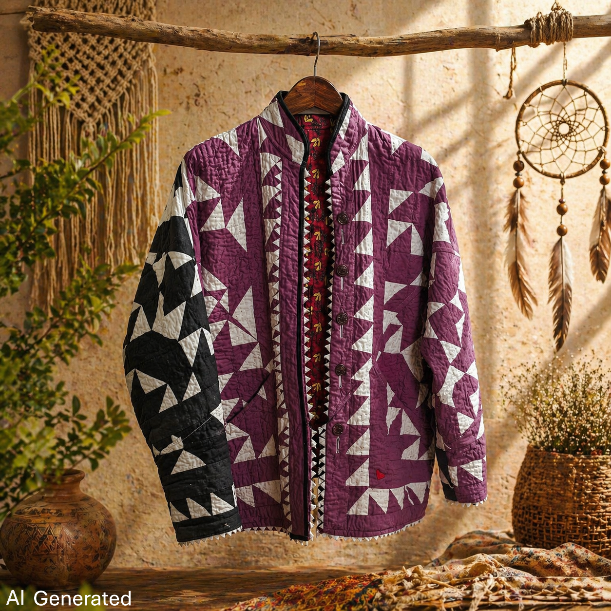 Handmade Ralli Reversible Jacket (Purple & White)