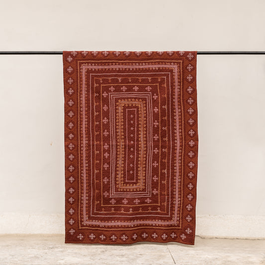 Chocolate Truffle Sage Rilli Throw Quilt – Saami Tradition • Hand- Embroidered • Pure Cotton