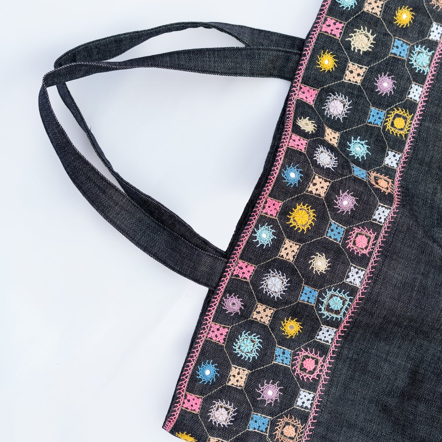 Hand-Embroidered Denim Tote Bags