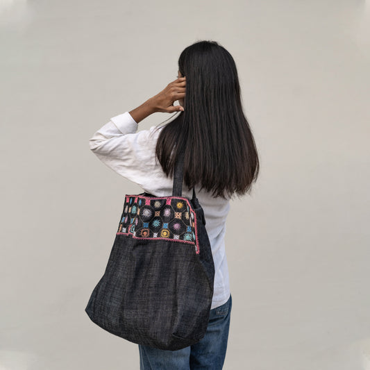 Hand-Embroidered Denim Tote Bags