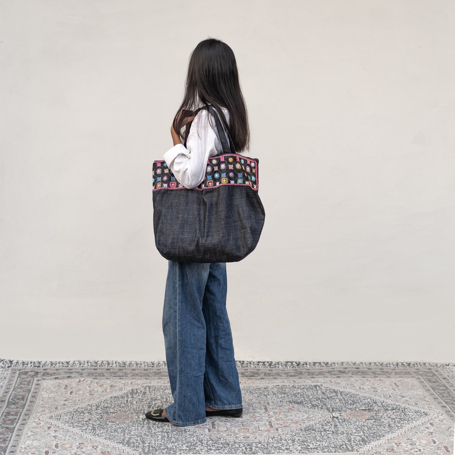Hand-Embroidered Denim Tote Bags