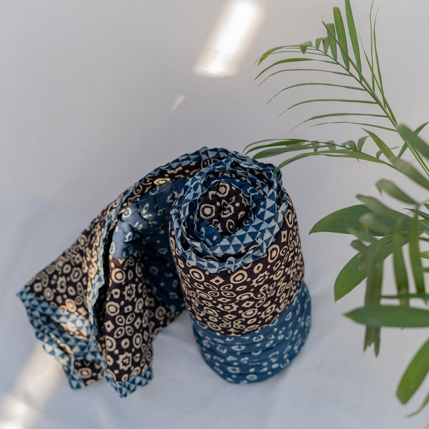 Indigo Double-Sided Block-Printed Single Dulai