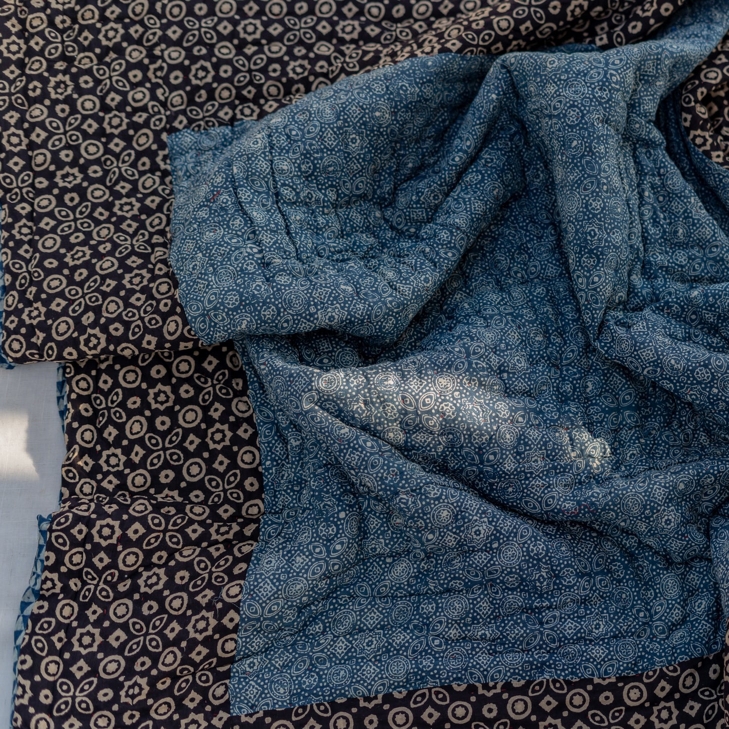 Indigo Double-Sided Block-Printed Single Dulai