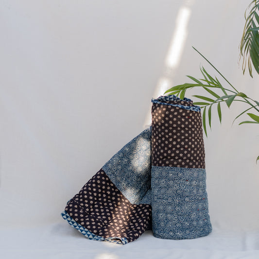 Indigo Block-Printed Double-Sided Dulai