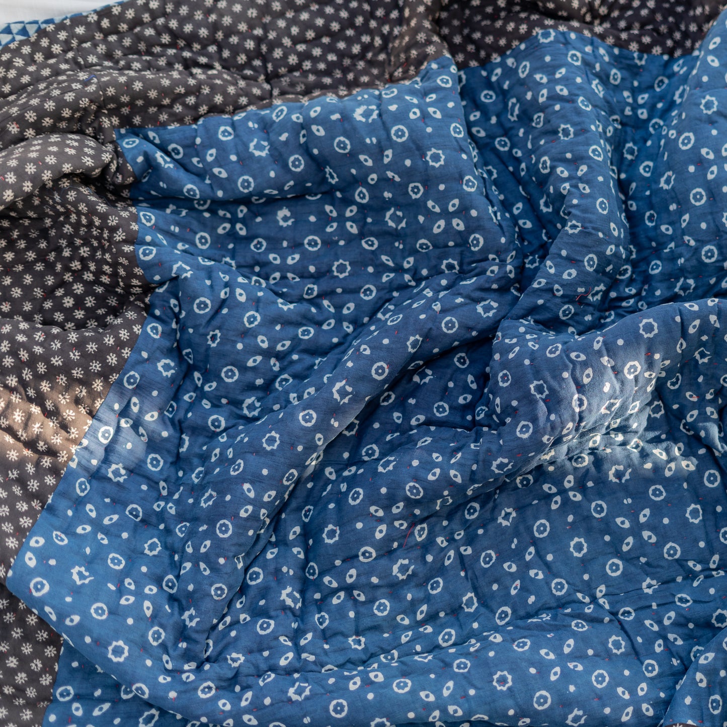 Indigo Block-Printed Double-Sided Dulai