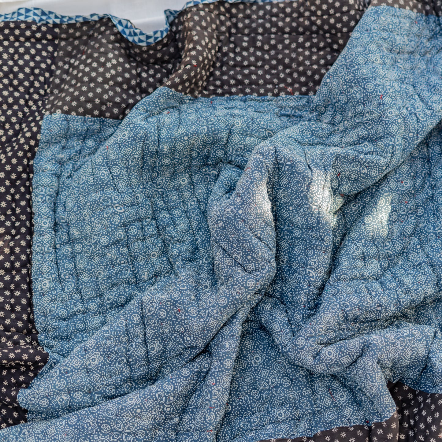 Indigo Block-Printed Double-Sided Dulai