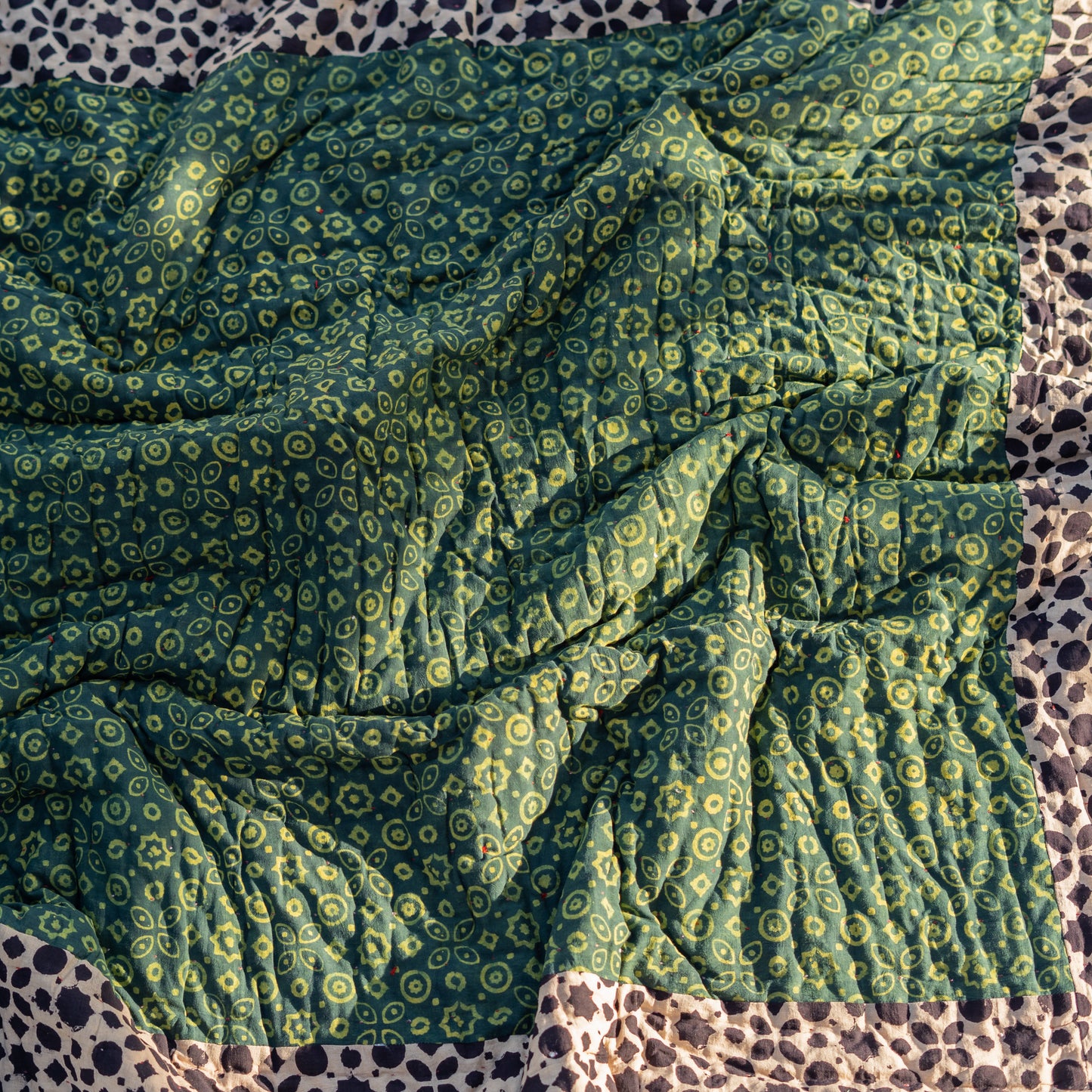 Green Block-Printed Double-Sided Dulai