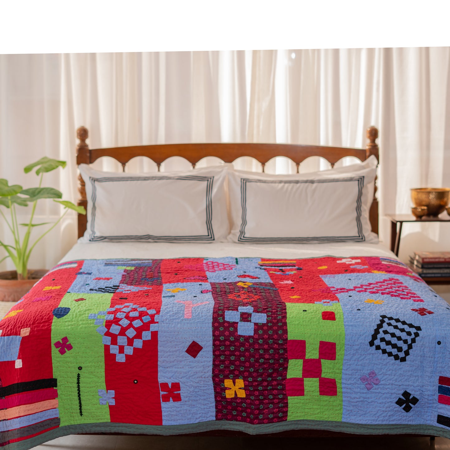 Anitha N. Reddy-Inspired Ralli Quilt - MKK Appliqué Multicolor Ralli Quilt - Handcrafted • Heritage Stitching • Museum-Quality Textile Art