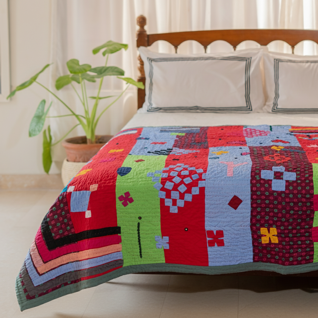 Anitha N. Reddy-Inspired Ralli Quilt - MKK Appliqué Multicolor Ralli Quilt - Handcrafted • Heritage Stitching • Museum-Quality Textile Art