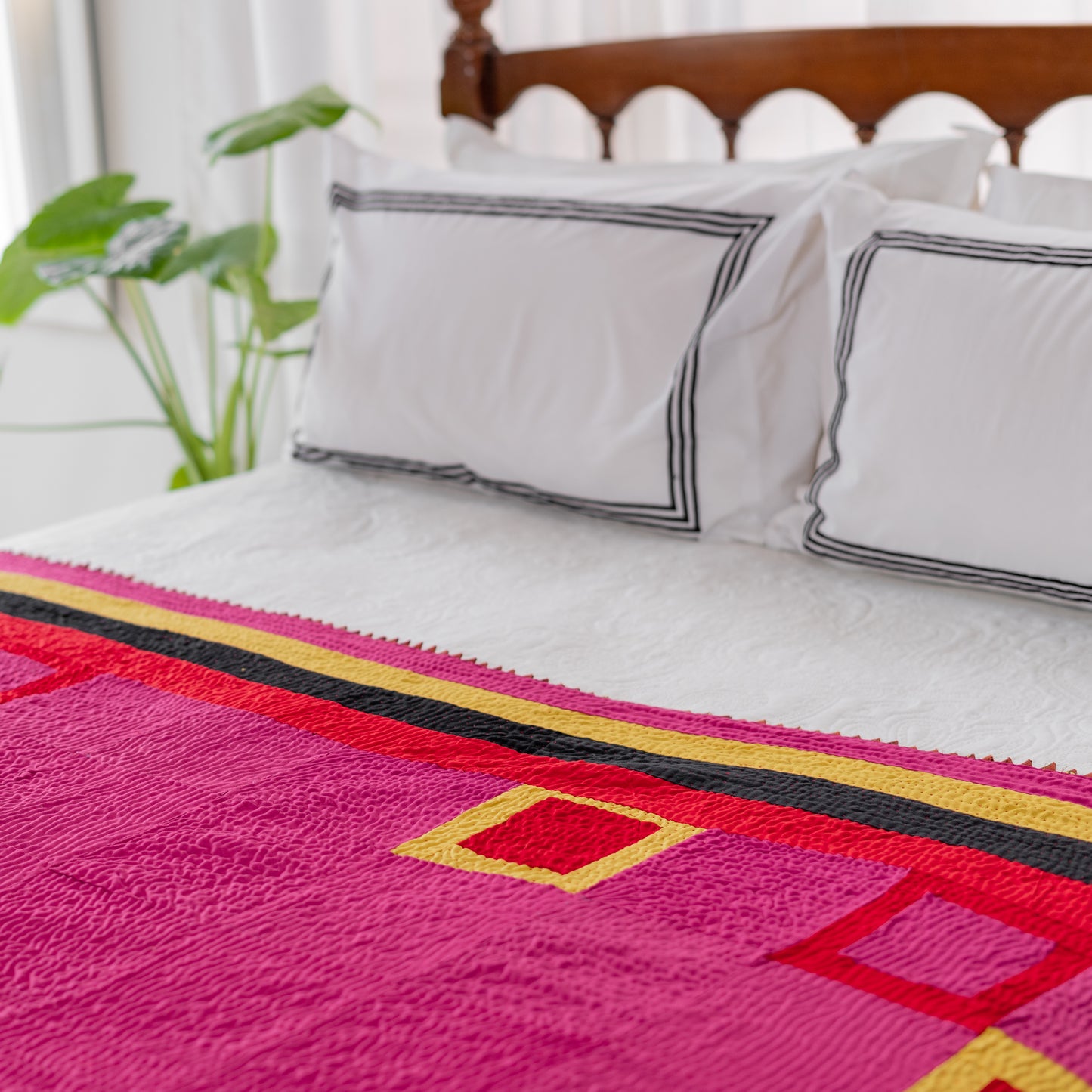 Modern Art Hot Pink Patchwork Rilli Quilt  – Handmade • Pure Cotton • Heritage Craft from Sindh