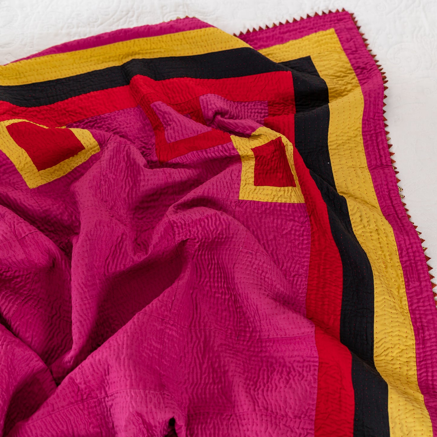 Modern Art Hot Pink Patchwork Rilli Quilt  – Handmade • Pure Cotton • Heritage Craft from Sindh