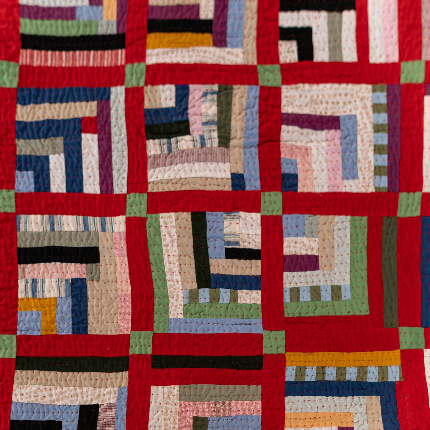Heritage Pathways Handmade Cotton Twin Ralli Quilt – Log Cabin Patchwork