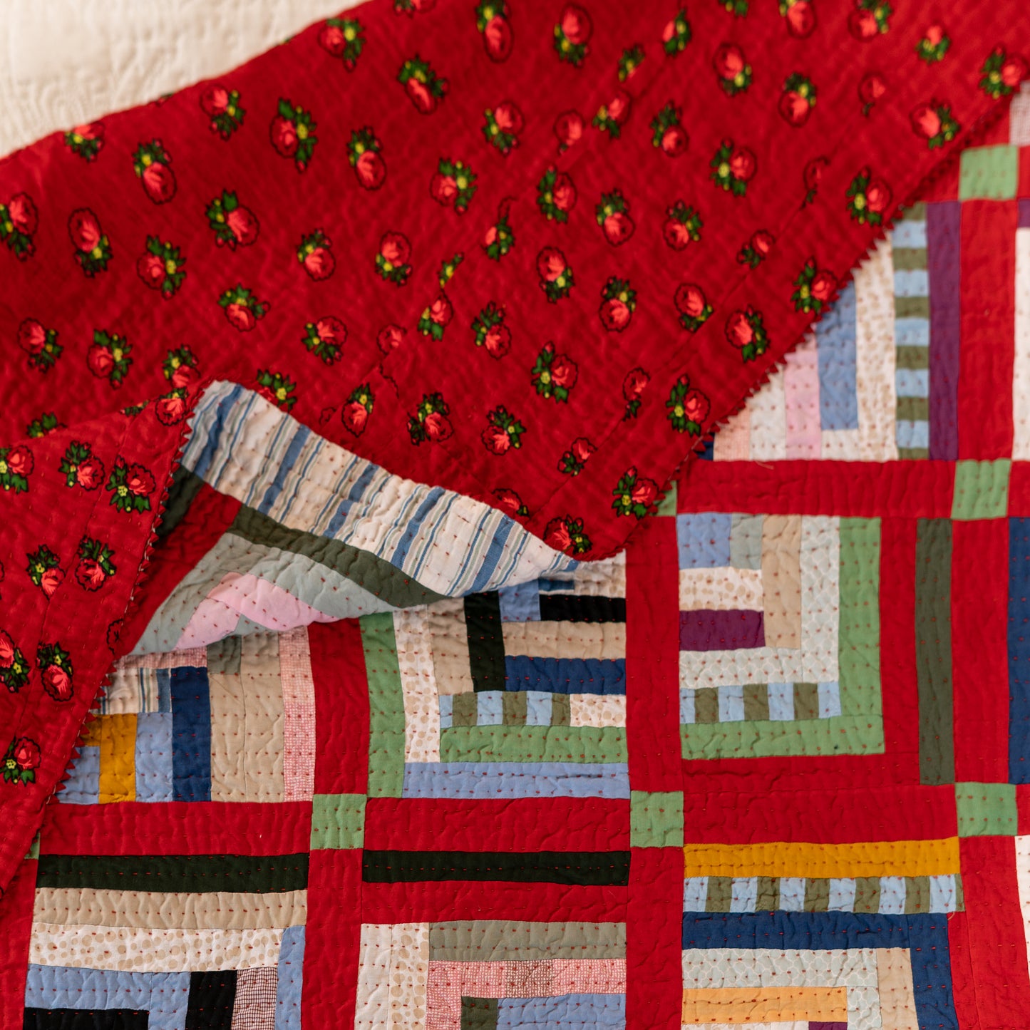 Heritage Pathways Handmade Cotton Twin Ralli Quilt – Log Cabin Patchwork