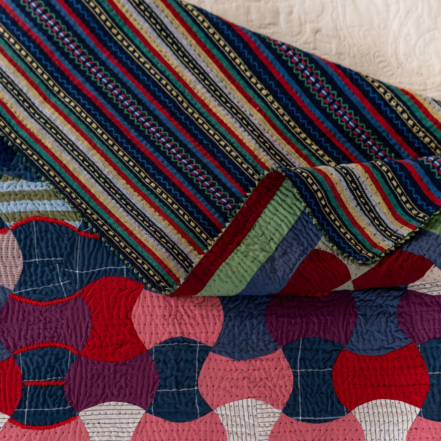Harlequin Waves Multicolor Patchwork Rilli Quilt | Handmade, Cotton.