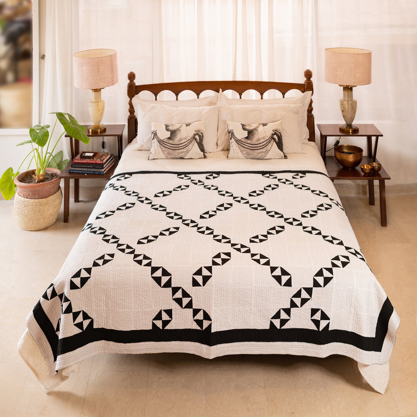 Black & White  Patchwork Sindhi Rilli Quilt – Reversible • Handmade • Pure Cotton • Heritage Craft from Sindh