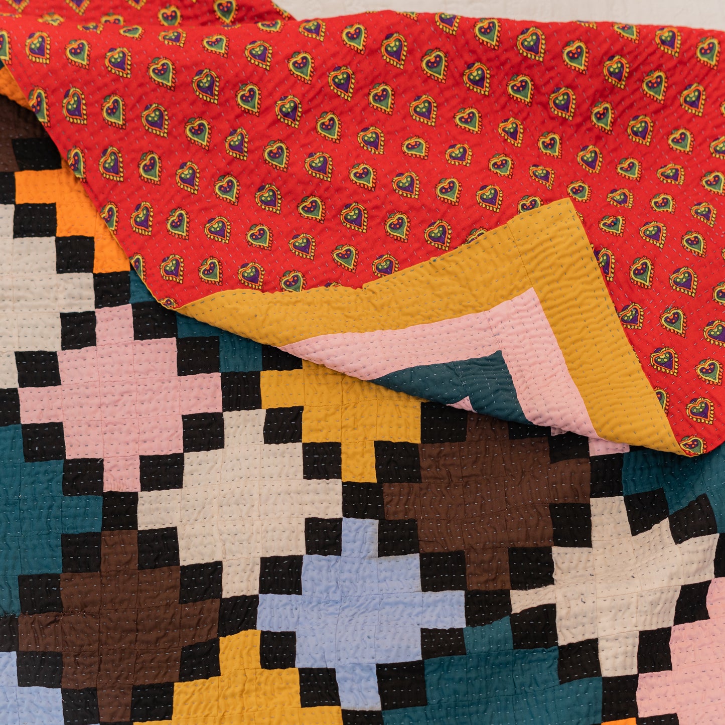 Golden Mosaic – Reversible Handmade Patchwork Ralli Throw