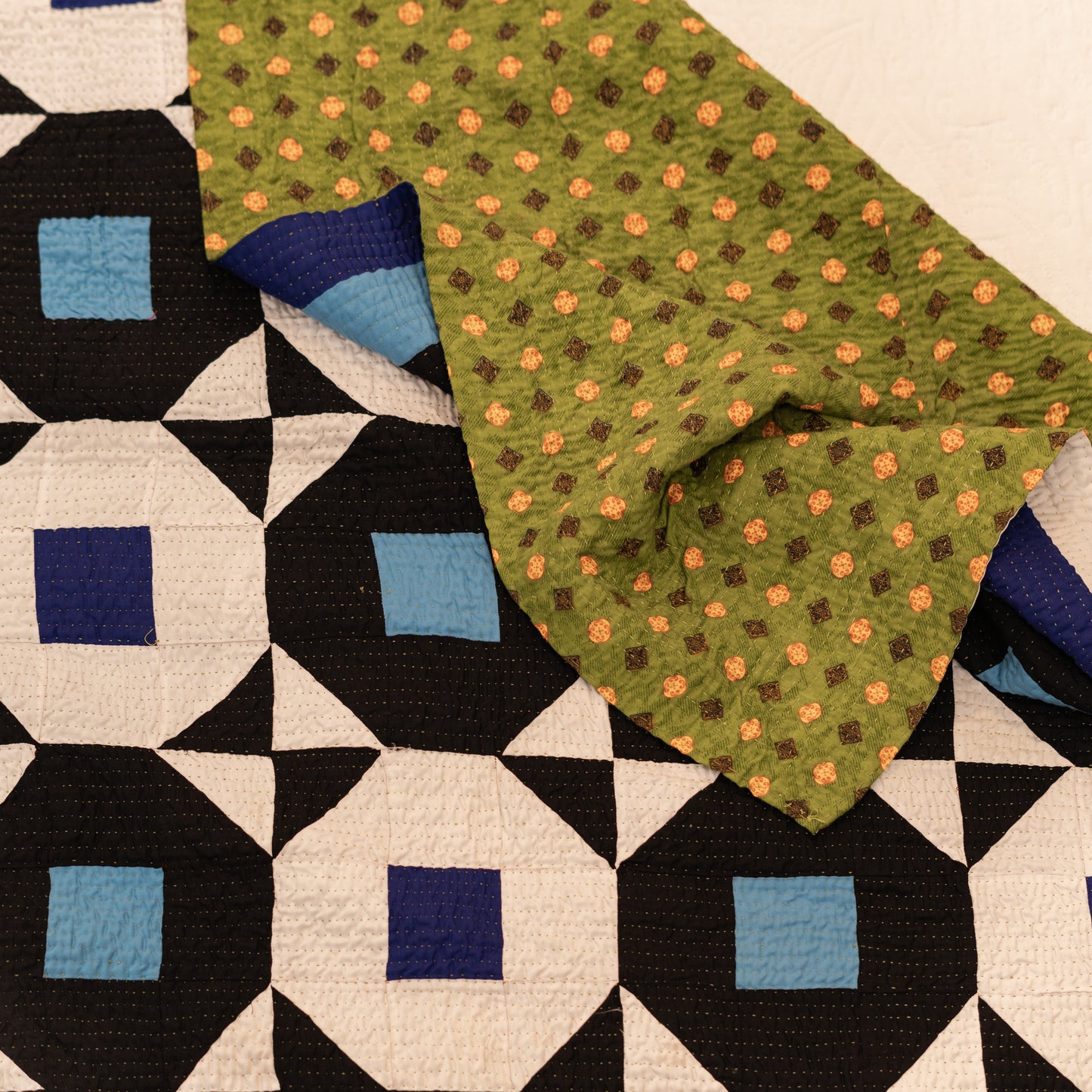 Navy Quadrille Patchwork Sindhi Ralli Throw – Handmade - Pure Cotton - Heritage Craft from Sindh