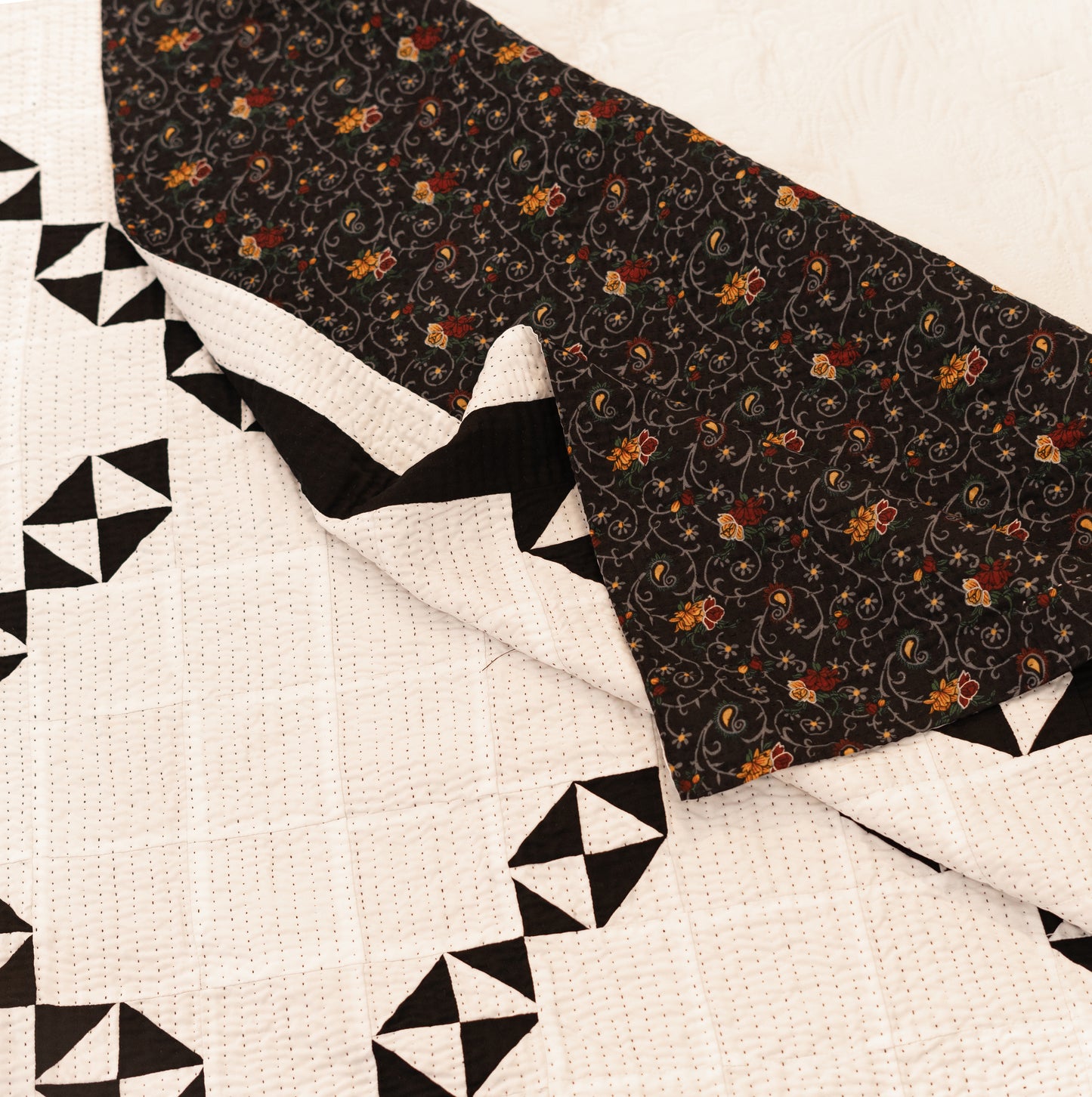 Black & White  Patchwork Sindhi Rilli Quilt – Reversible • Handmade • Pure Cotton • Heritage Craft from Sindh