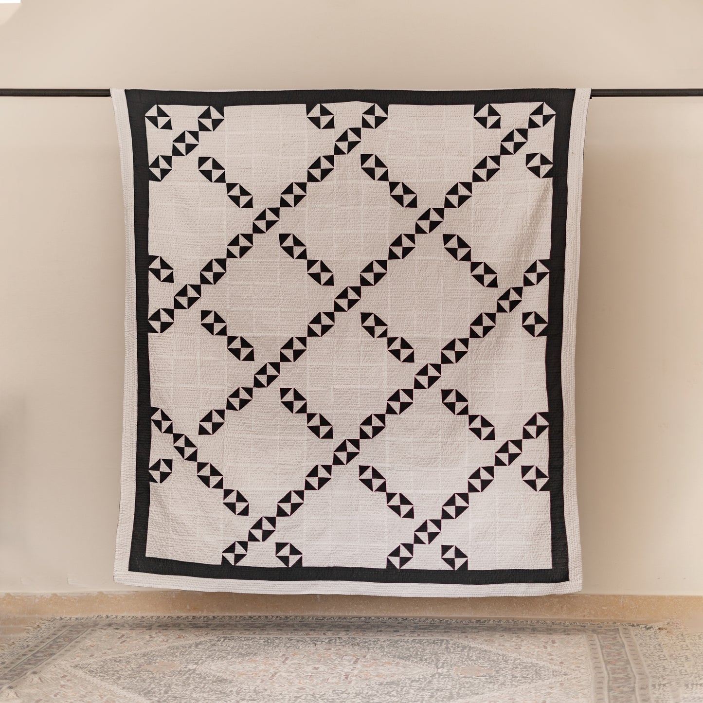 Black & White  Patchwork Sindhi Rilli Quilt – Reversible • Handmade • Pure Cotton • Heritage Craft from Sindh