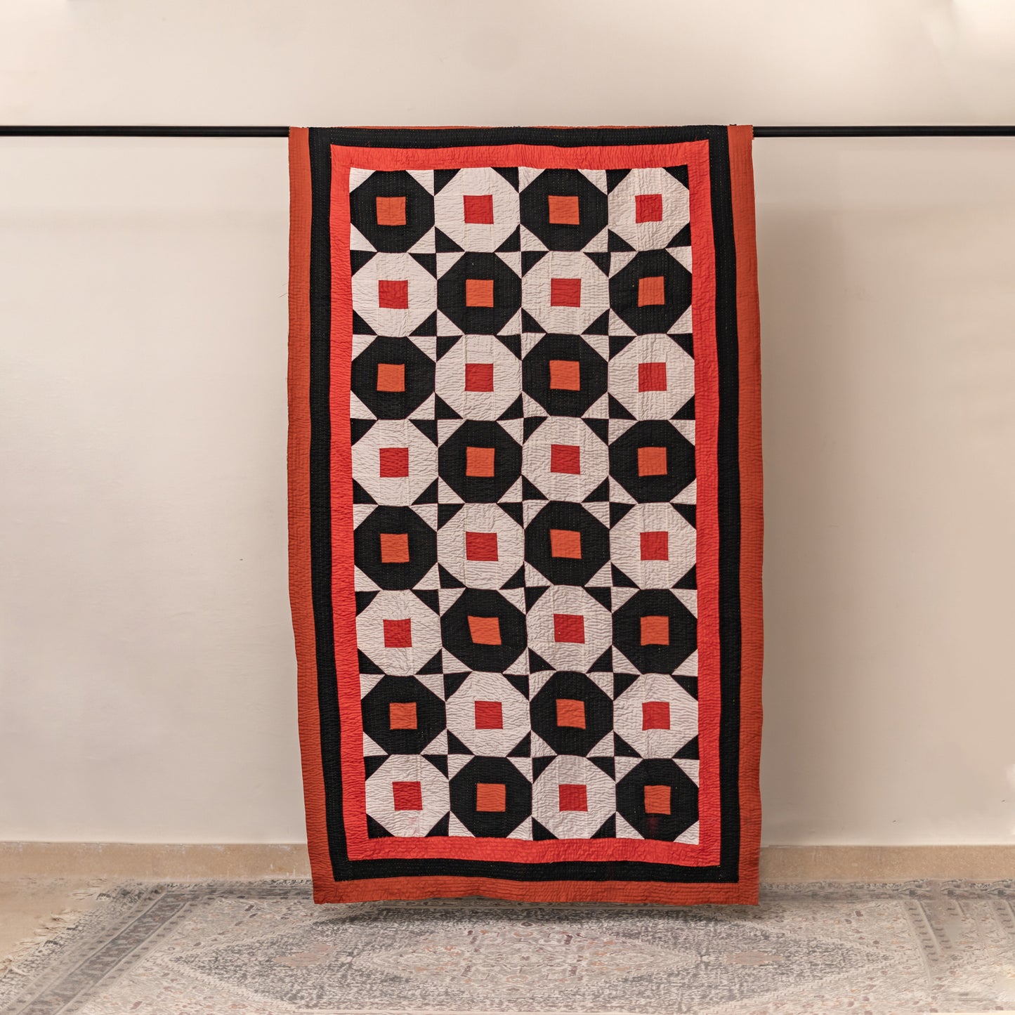 Terracotta Octagon Patchwork Sindhi Ralli Throw – Handmade - Pure Cotton - Heritage Craft from Sindh