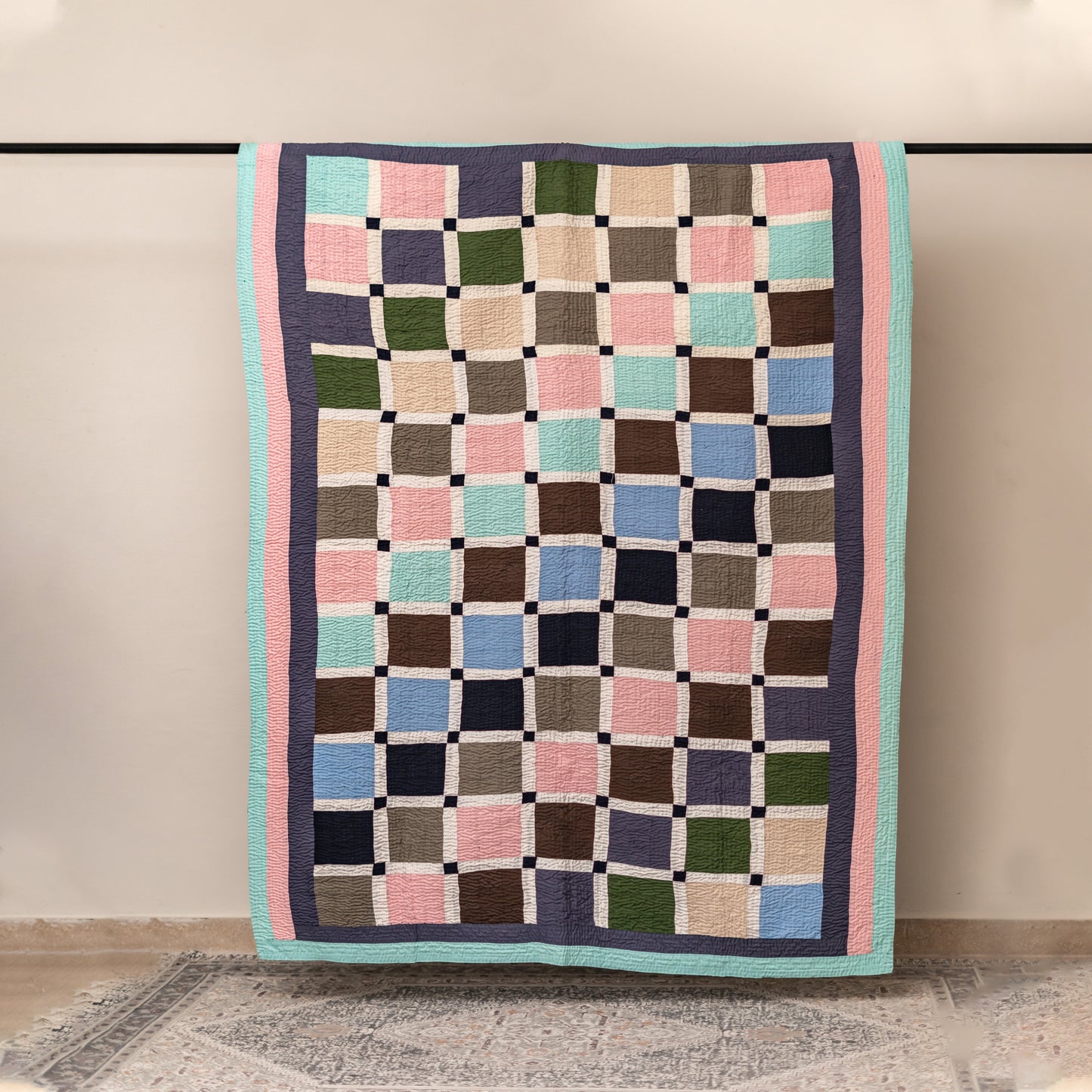 Pastel Harmony – Handmade Patchwork Ralli Throw