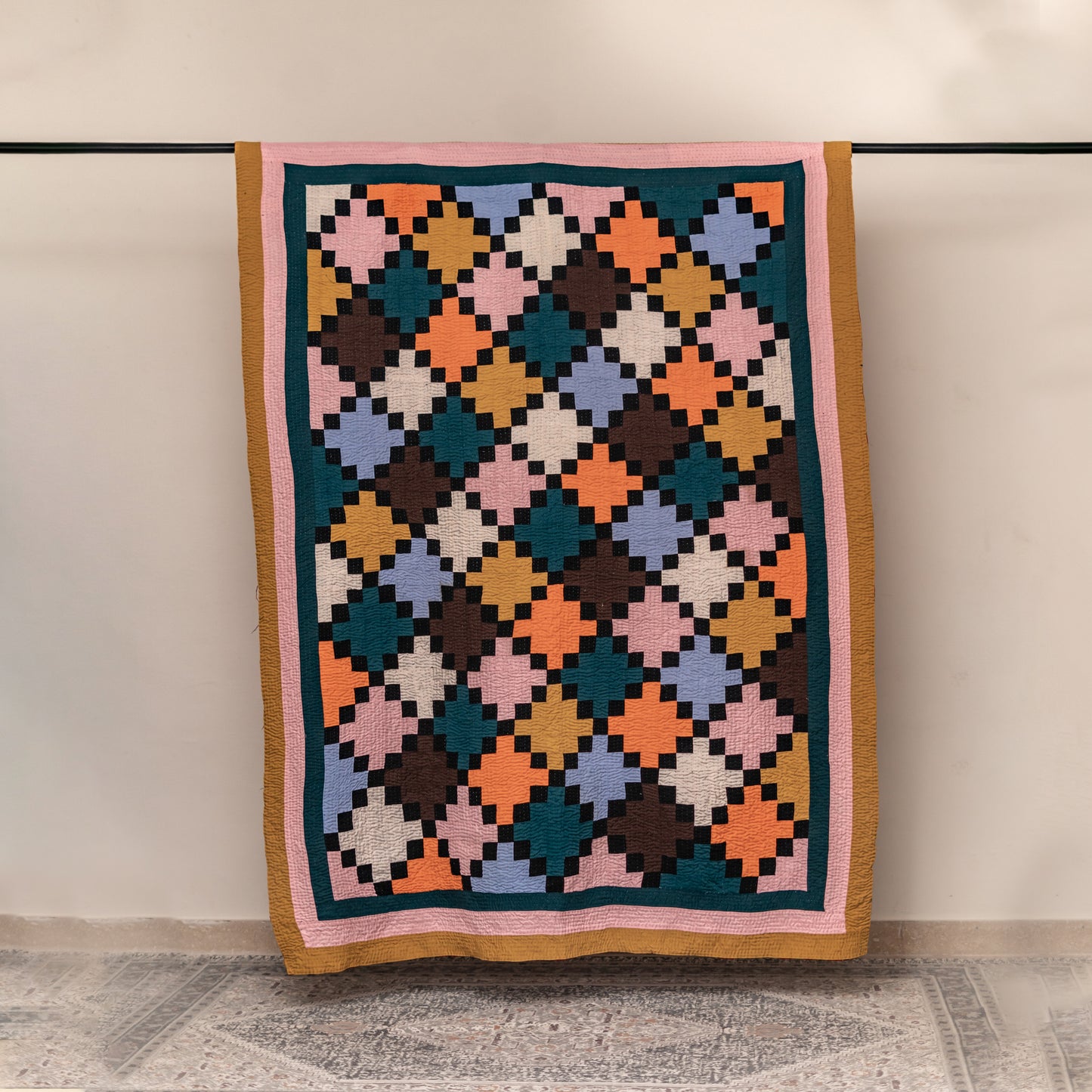 Golden Mosaic – Reversible Handmade Patchwork Ralli Throw