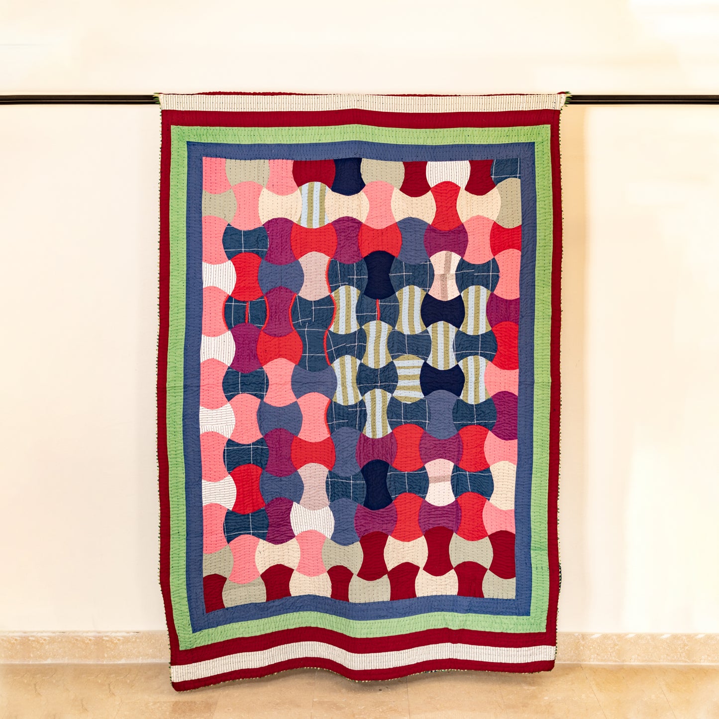 Harlequin Waves Multicolor Patchwork Rilli Quilt | Handmade, Cotton.