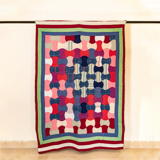 Harlequin Waves Multicolor Patchwork Rilli Quilt | Handmade, Cotton.