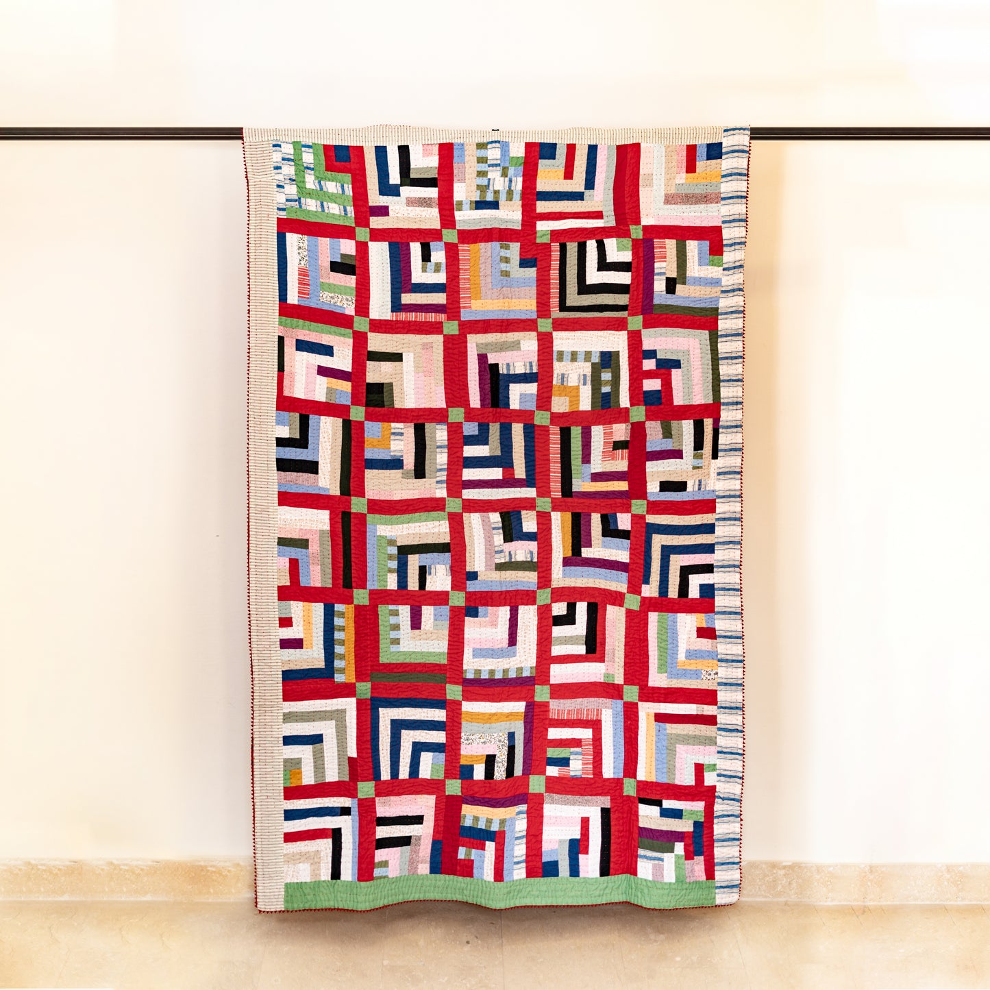 Heritage Pathways Handmade Cotton Twin Ralli Quilt – Log Cabin Patchwork