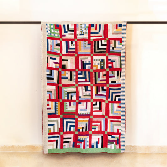 Heritage Pathways Handmade Cotton Twin Ralli Quilt – Log Cabin Patchwork