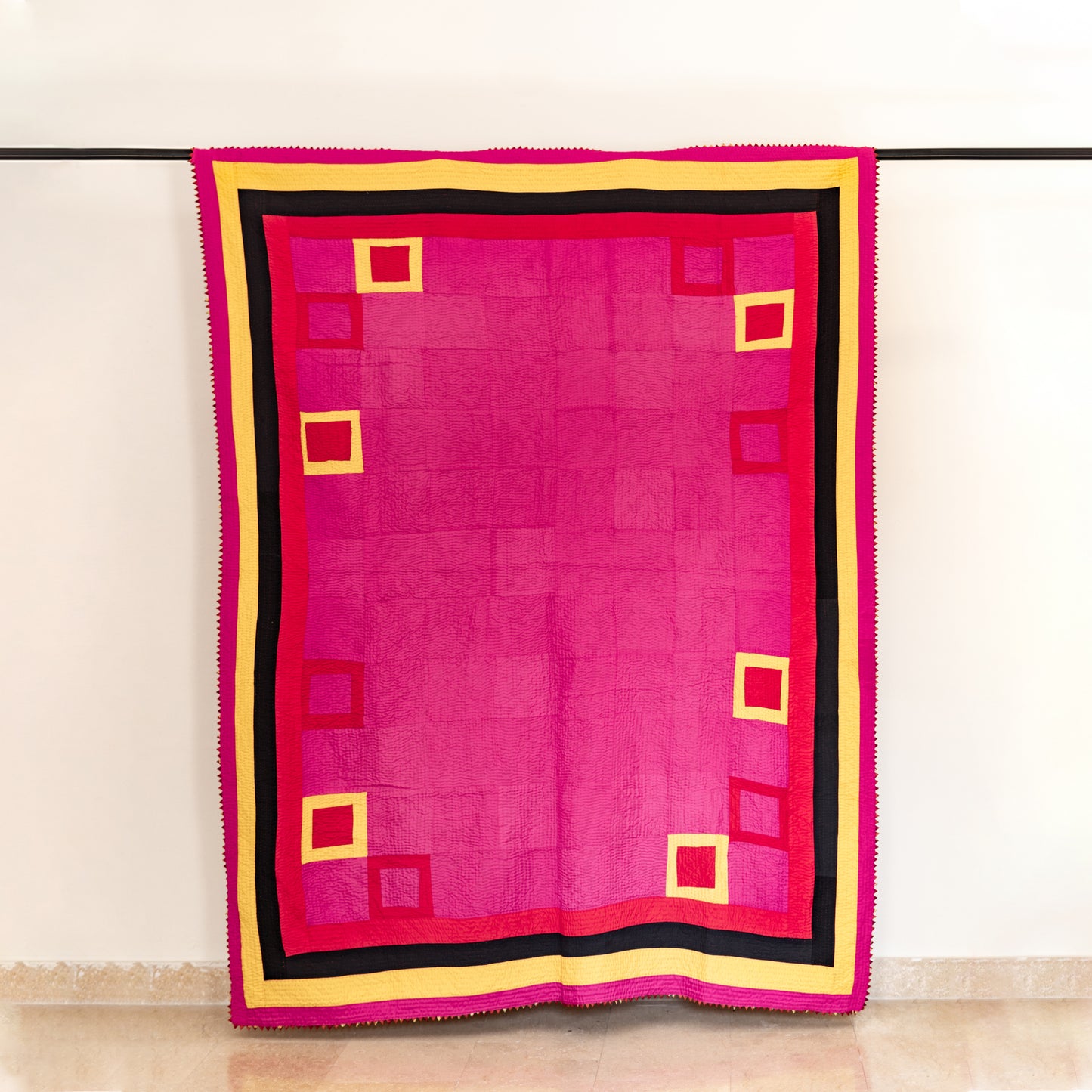 Modern Art Hot Pink Patchwork Rilli Quilt  – Handmade • Pure Cotton • Heritage Craft from Sindh