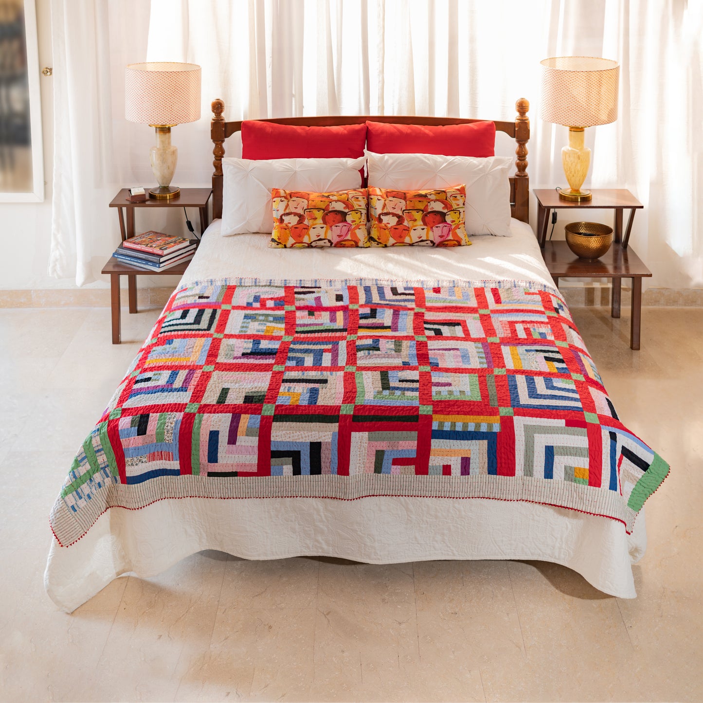 Heritage Pathways Handmade Cotton Twin Ralli Quilt – Log Cabin Patchwork
