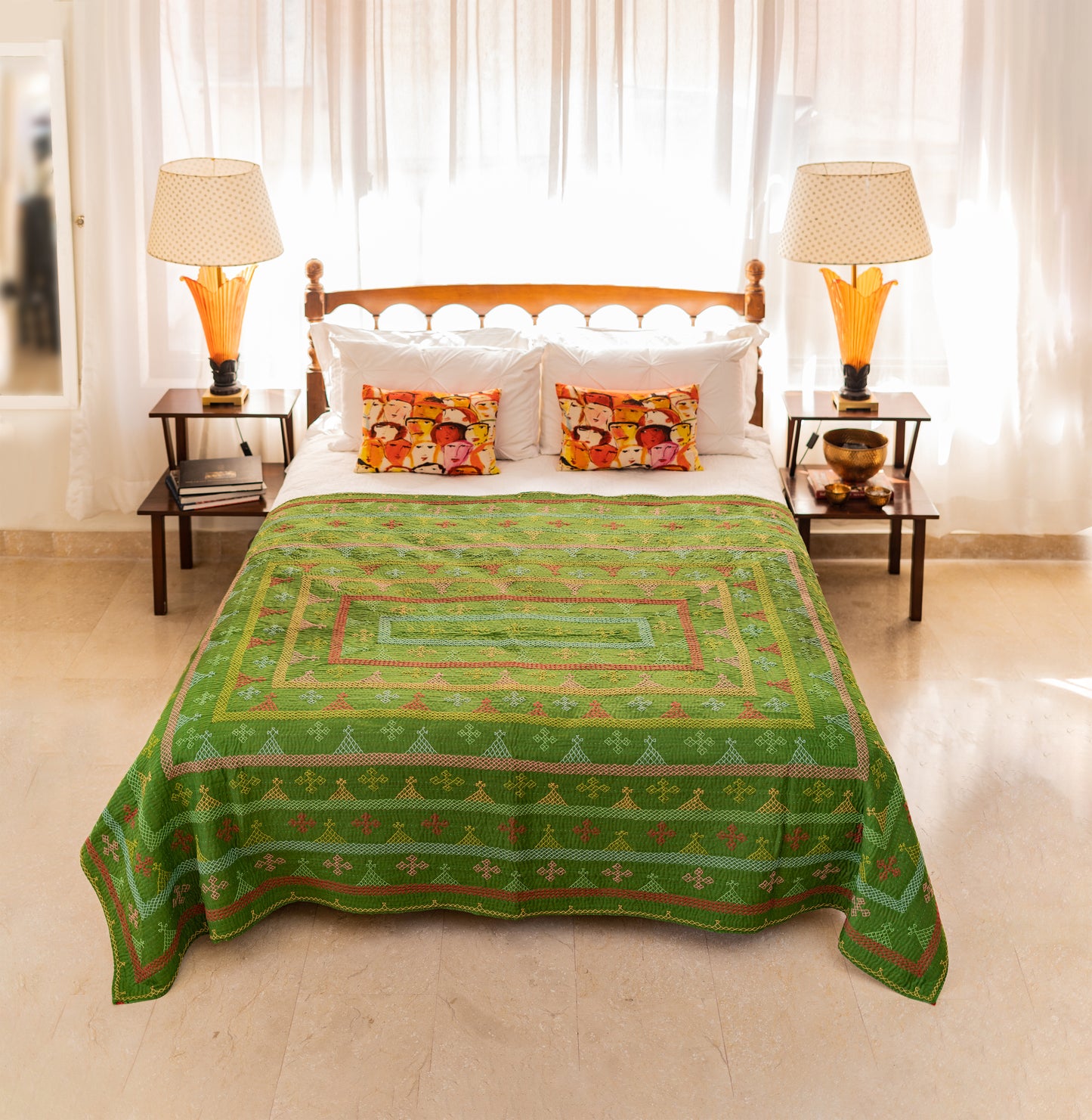 Green Yogi Rilli Twin – Handmade - Pure Cotton - Heritage Craft from Sindh