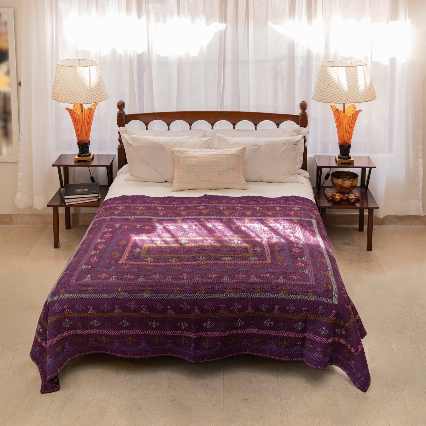 Plum Purple Yogi Rilli Twin – Handmade - Pure Cotton - Heritage Craft from Sindh