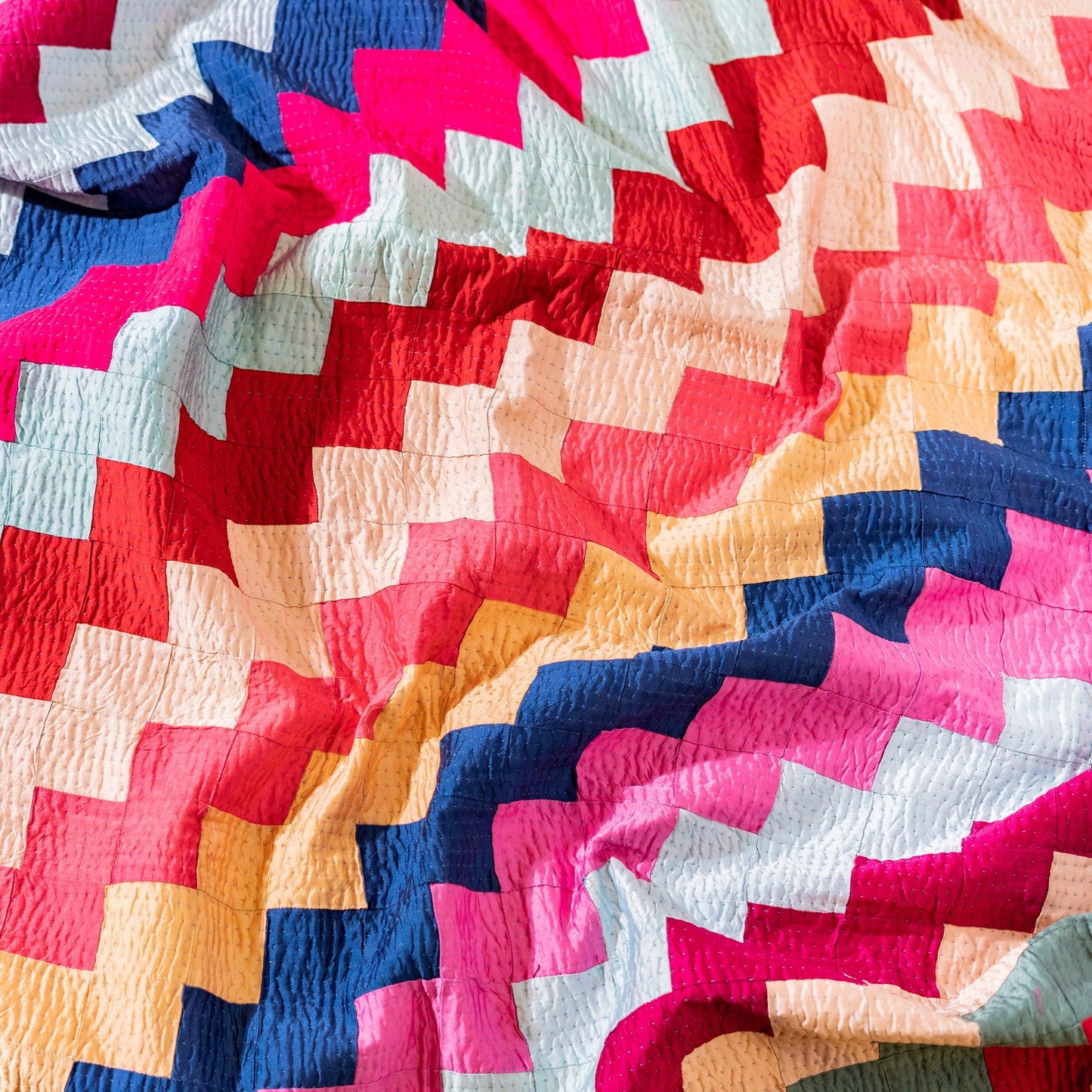 Silk Whisper Patchwork Ralli Quilt– Reversible Floral Back Heritage Craft from Sindh