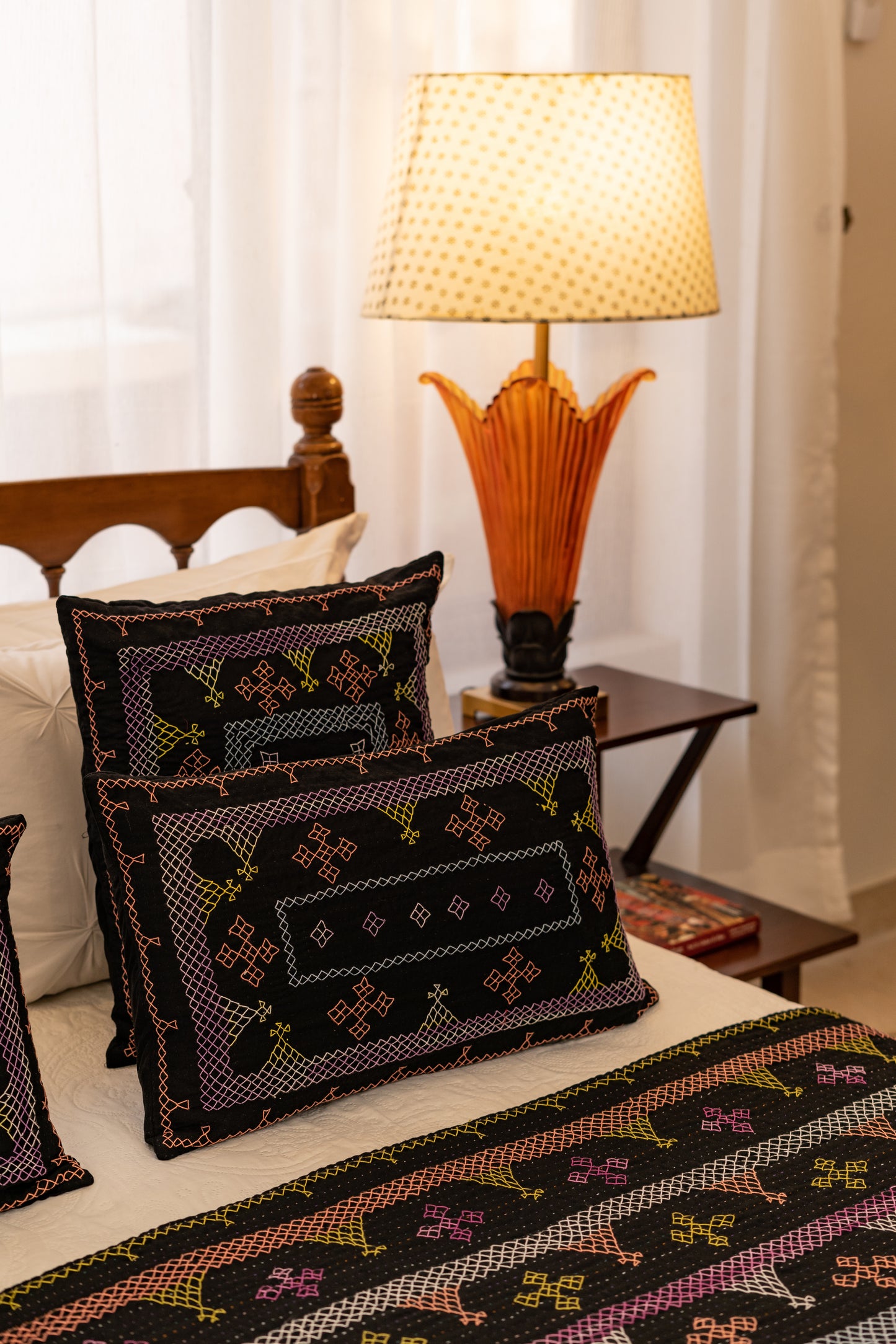 Black Yogi Hand-Embroidered Square Cushion