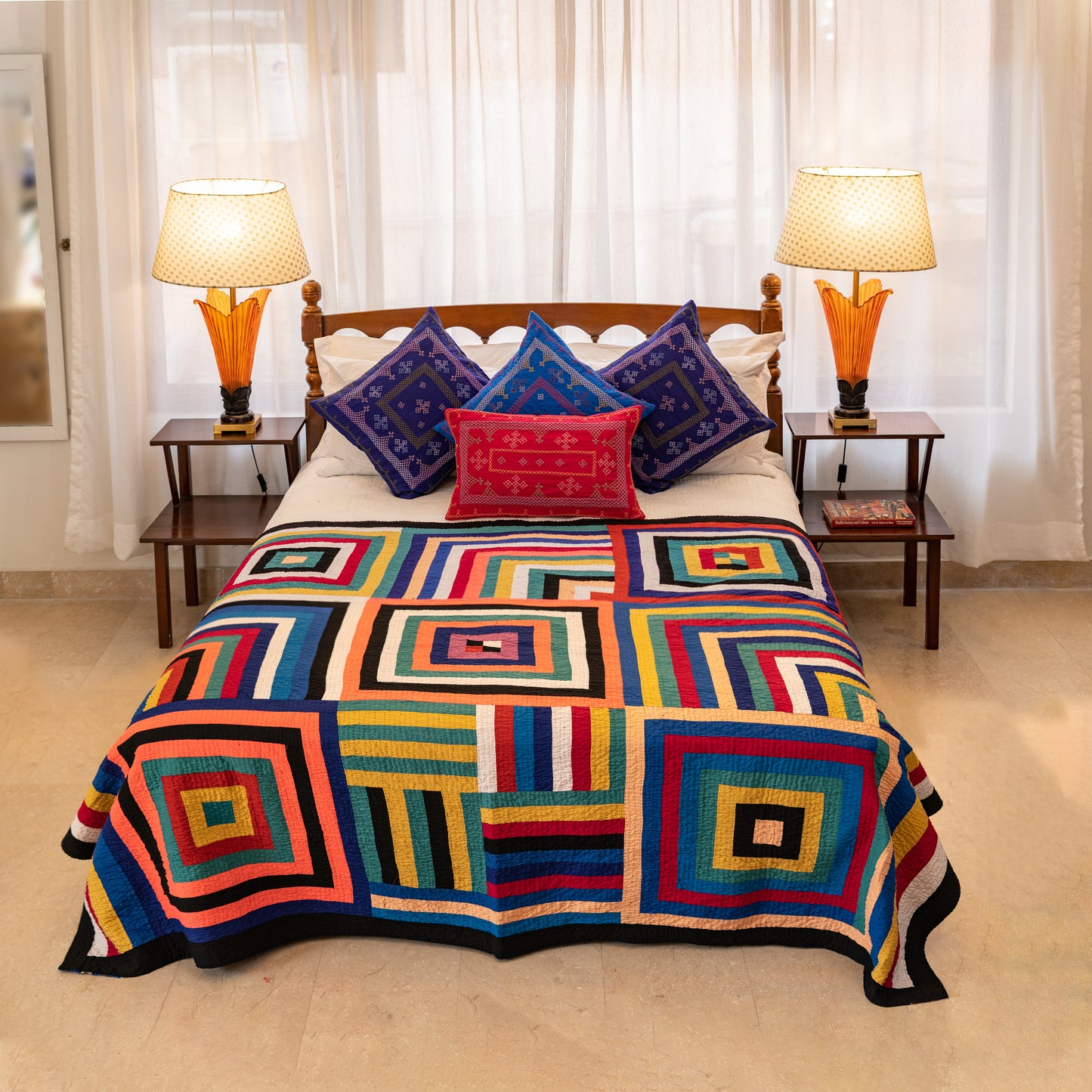 Technicolor Prism Patchwork Multicolor Ralli Quilt Handmade • Pure Cotton • Heritage Craft from Sindh