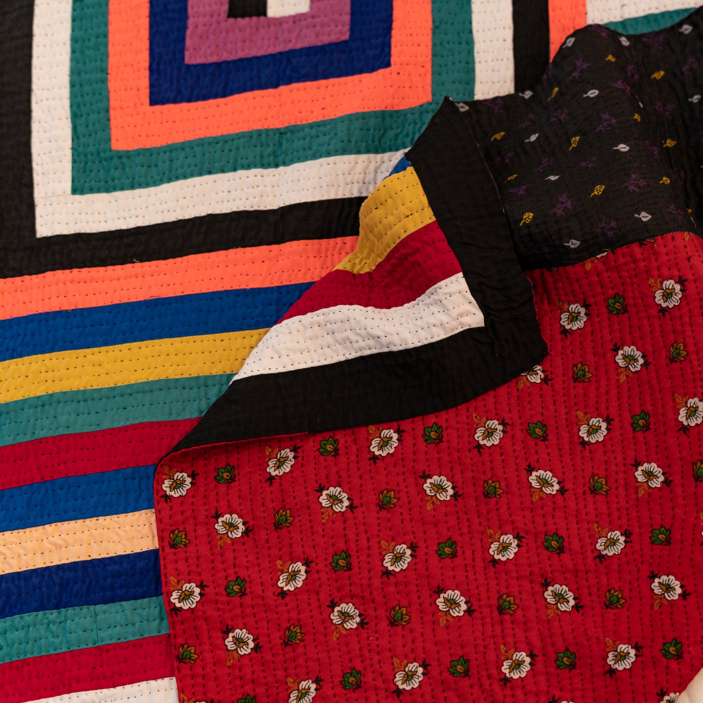 Technicolor Prism Patchwork Multicolor Ralli Quilt Handmade • Pure Cotton • Heritage Craft from Sindh