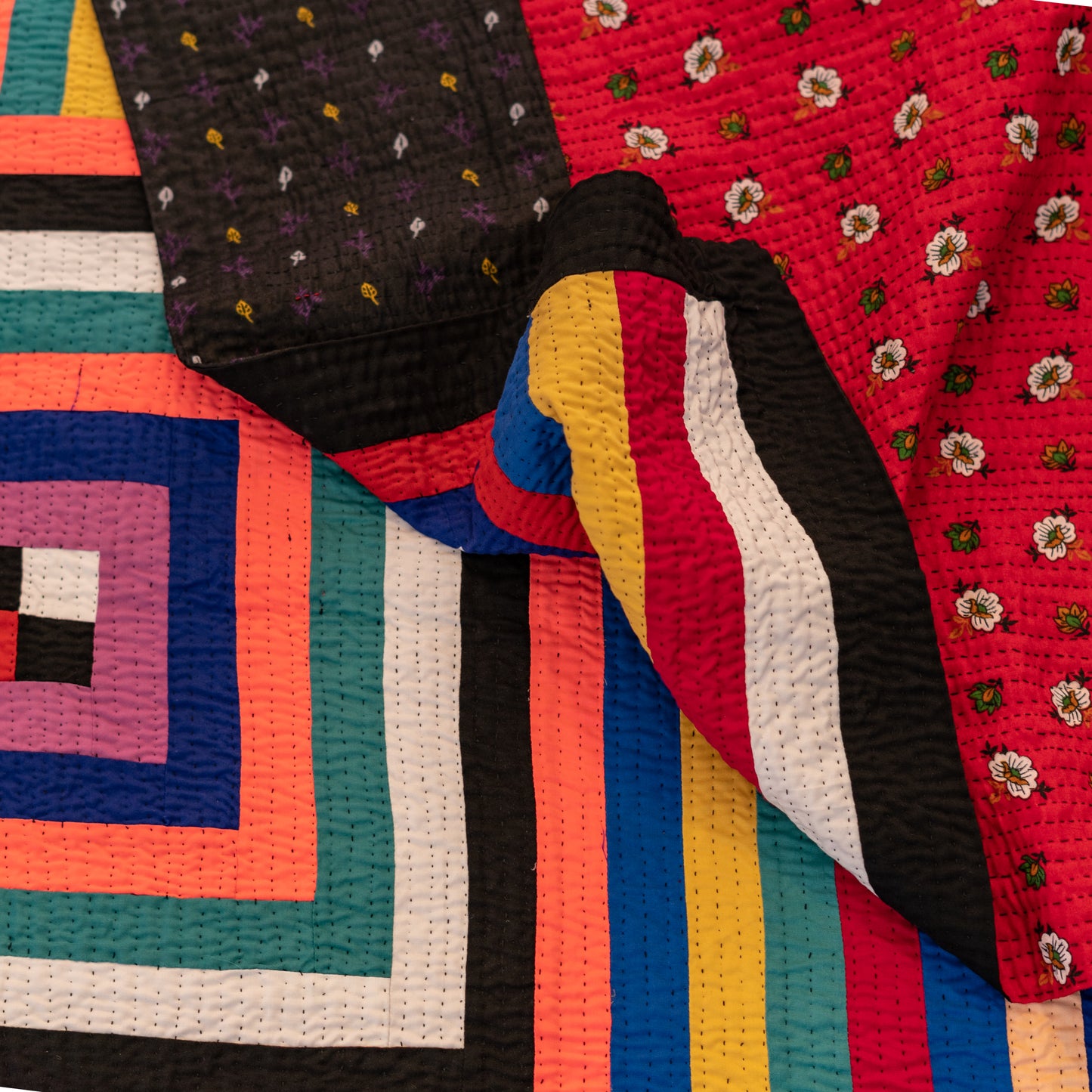 Technicolor Prism Patchwork Multicolor Ralli Quilt Handmade • Pure Cotton • Heritage Craft from Sindh