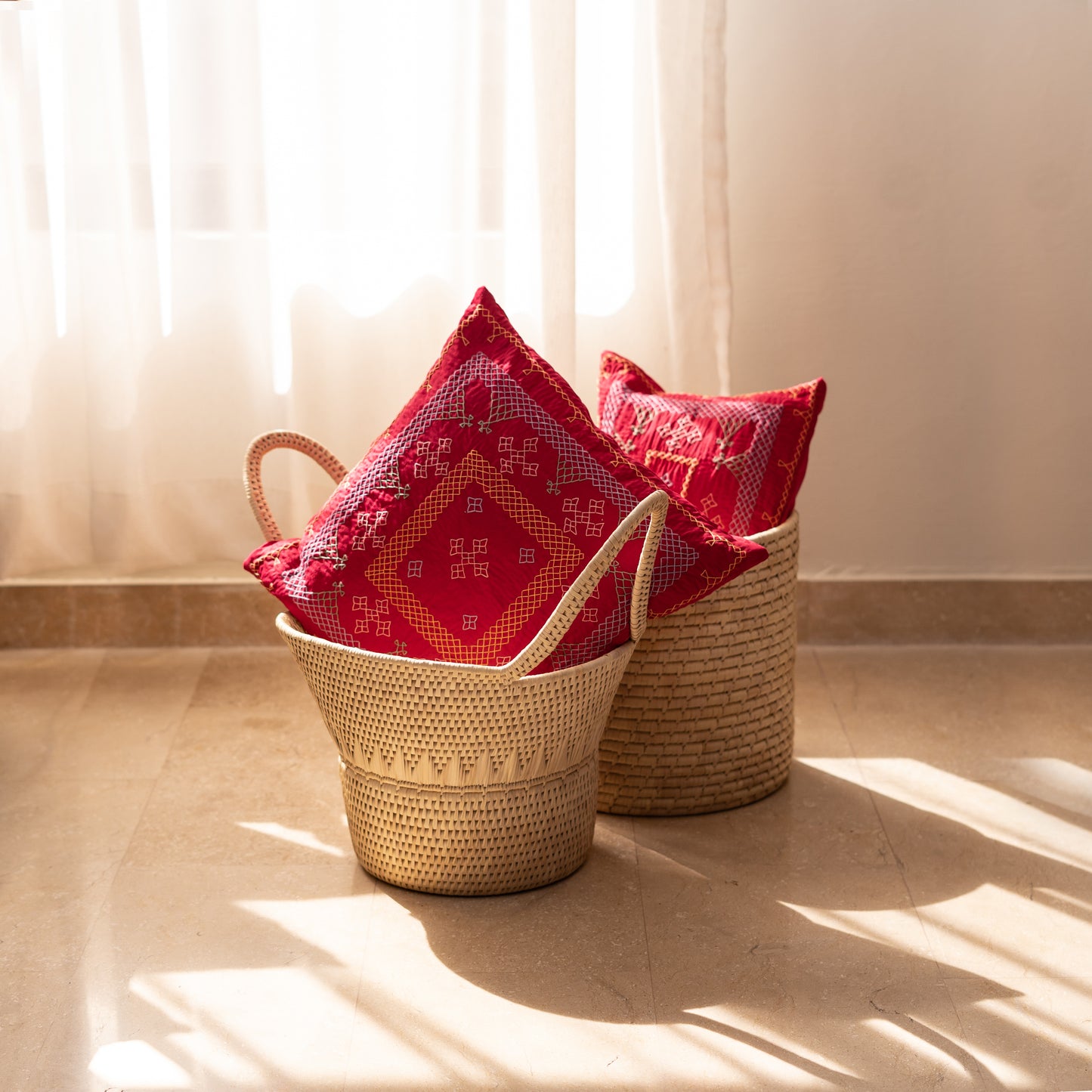 Pink Yogi Hand-Embroidered Rectangular Cushion