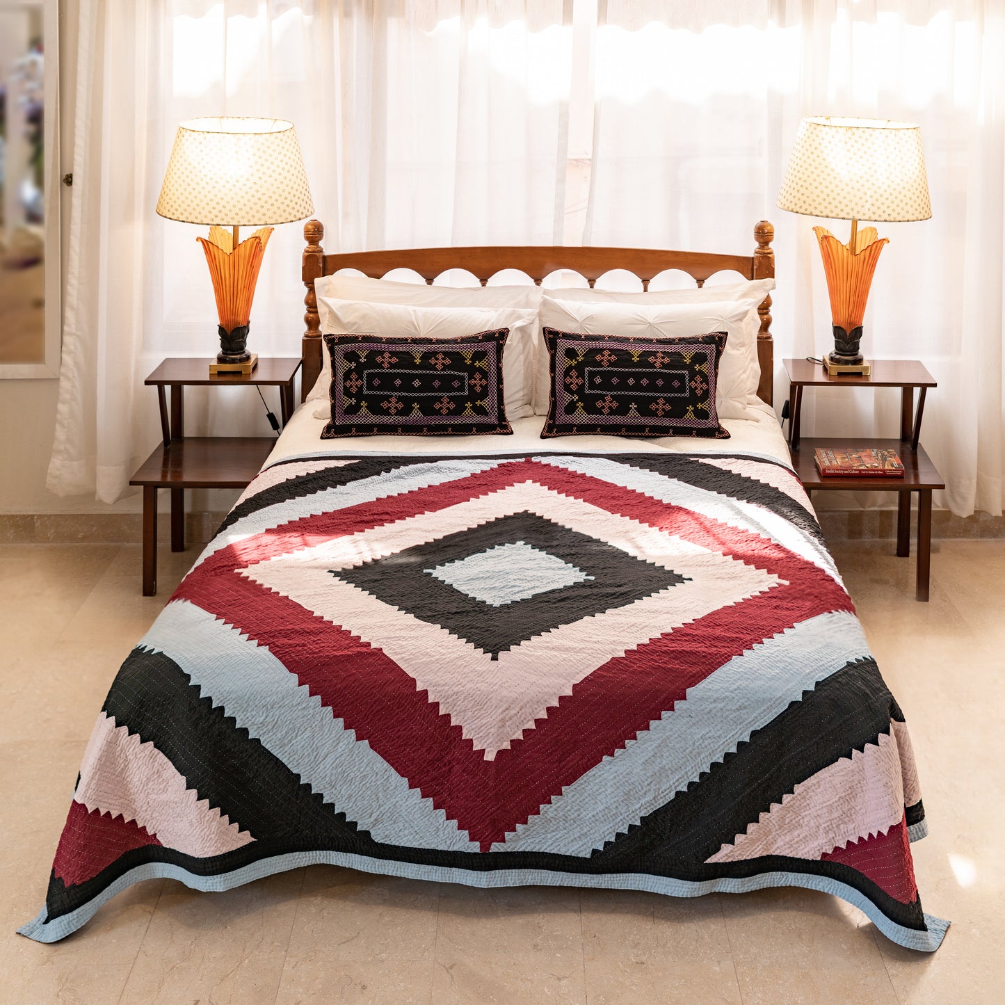 Diamond Horizon Patchwork Rilli Handmade • Pure Cotton • Heritage Craft from Sindh