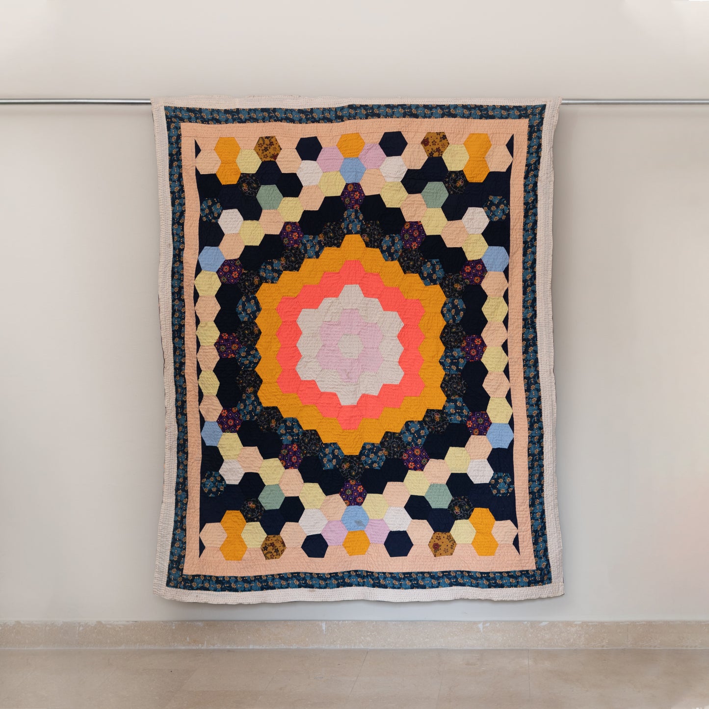 Sunburst Honeycomb Patchwork Ralli Quilt Handmade • Pure Cotton • Heritage Craft from Sindh