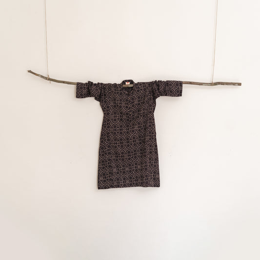 Deep Brown Geometric Ajrak Block Print Kurta Tunic