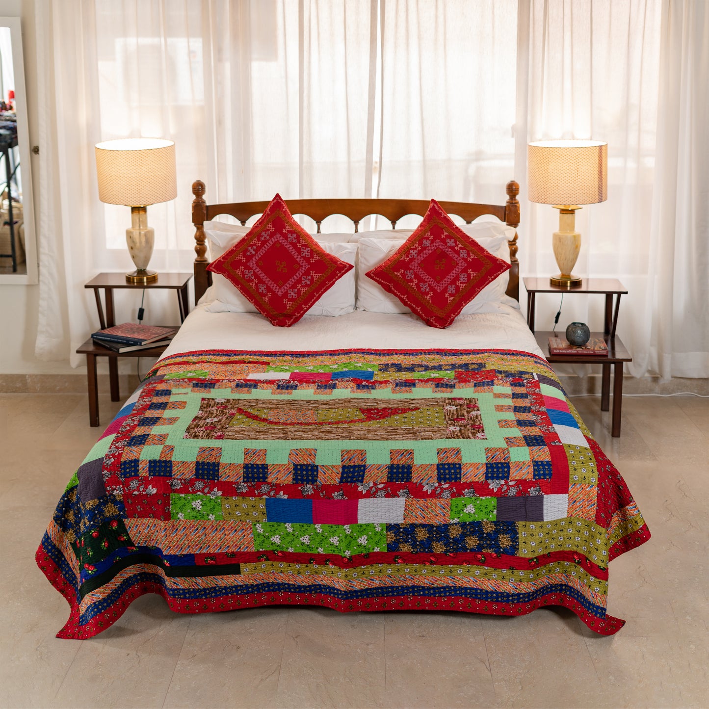 Mosaic Heritage Reversible Patchwork Sindhi Ralli Quilt– Handmade • Pure Cotton • Heritage Craft from Sindh