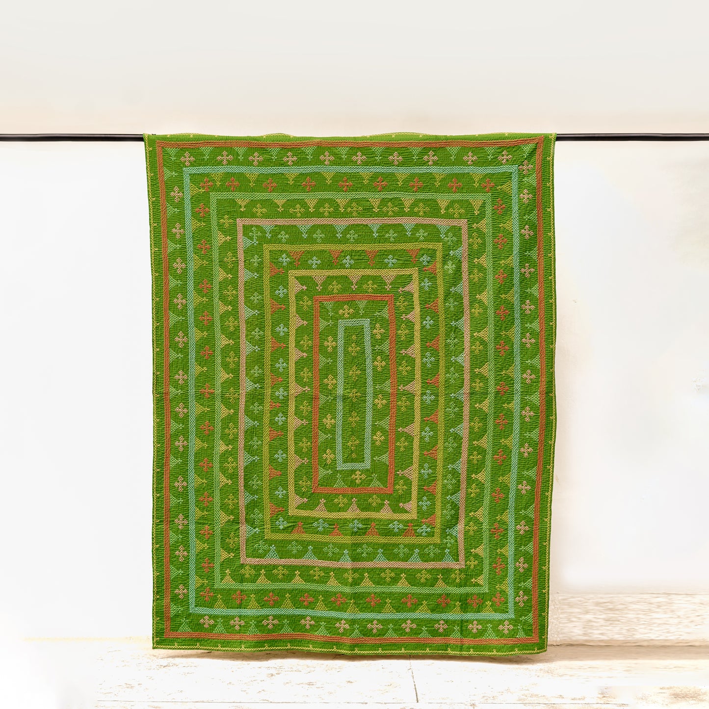 Green Yogi Rilli Twin – Handmade - Pure Cotton - Heritage Craft from Sindh