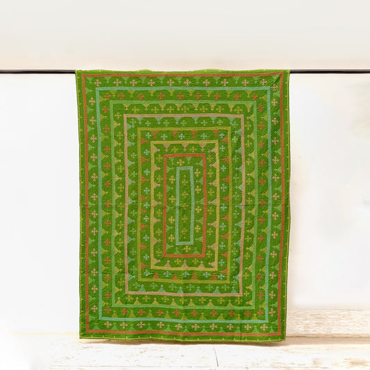 Green Yogi Rilli Twin – Handmade - Pure Cotton - Heritage Craft from Sindh