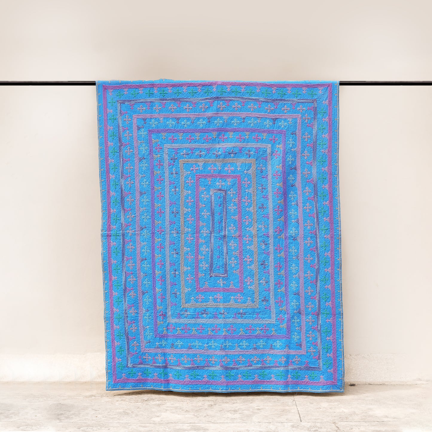 Sapphire Dreams Yogi Twin Rilli – Handmade - Pure Cotton - Heritage Craft from Sindh