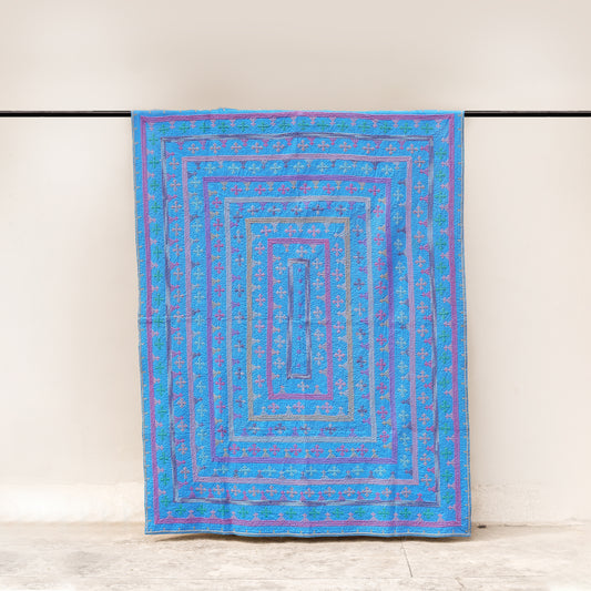 Sapphire Dreams Yogi Twin Rilli – Handmade - Pure Cotton - Heritage Craft from Sindh