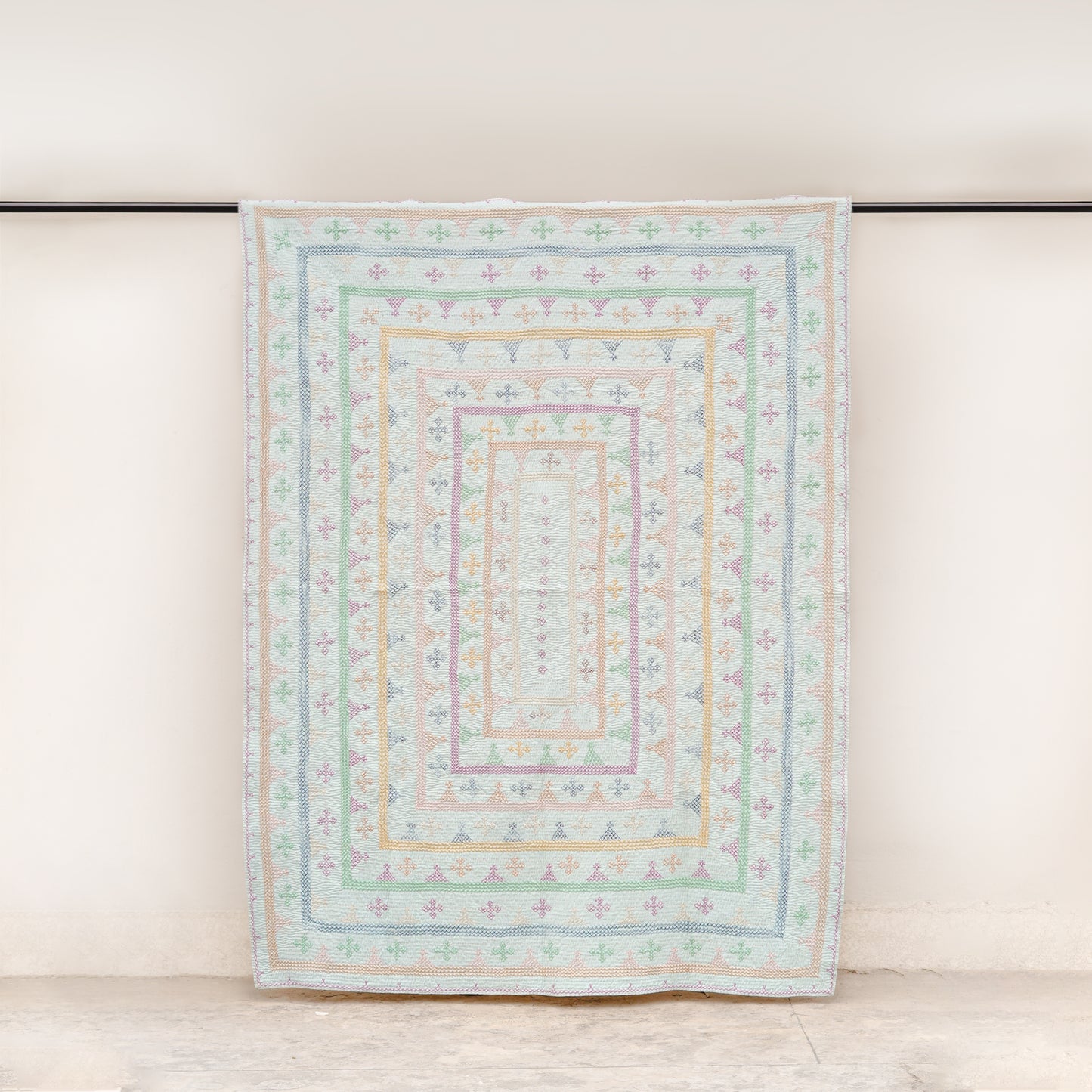 Mint Teal Yogi Twin Rilli – Handmade - Pure Cotton - Heritage Craft from Sindh